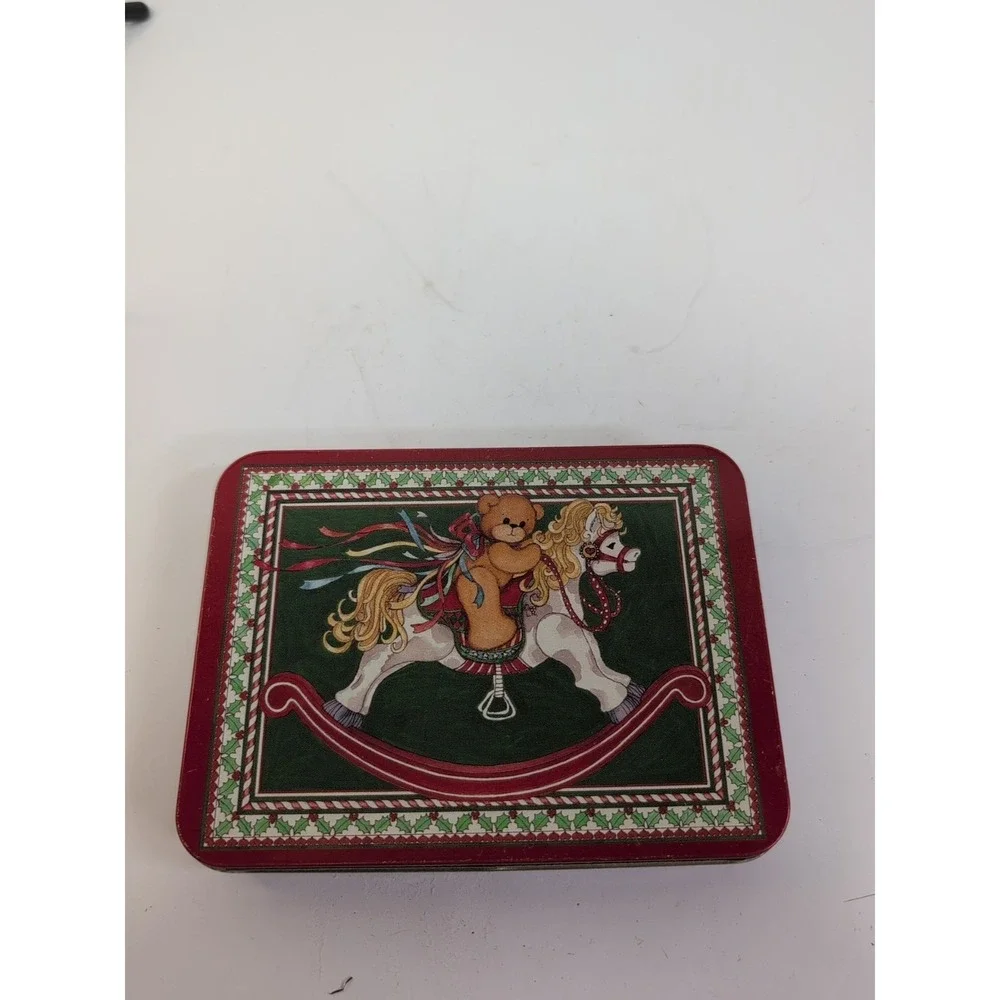 Vintage Rocking Horse Colorful tin Snuff Box cards small thin